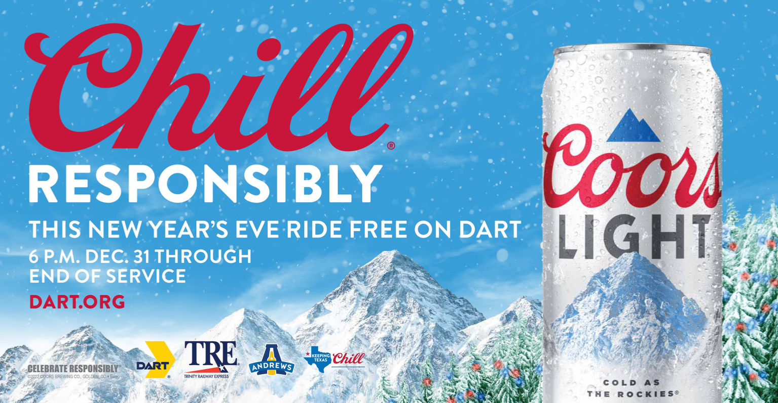 Chill Responsibly and Ride DART Free this New Year’s Eve with Coors