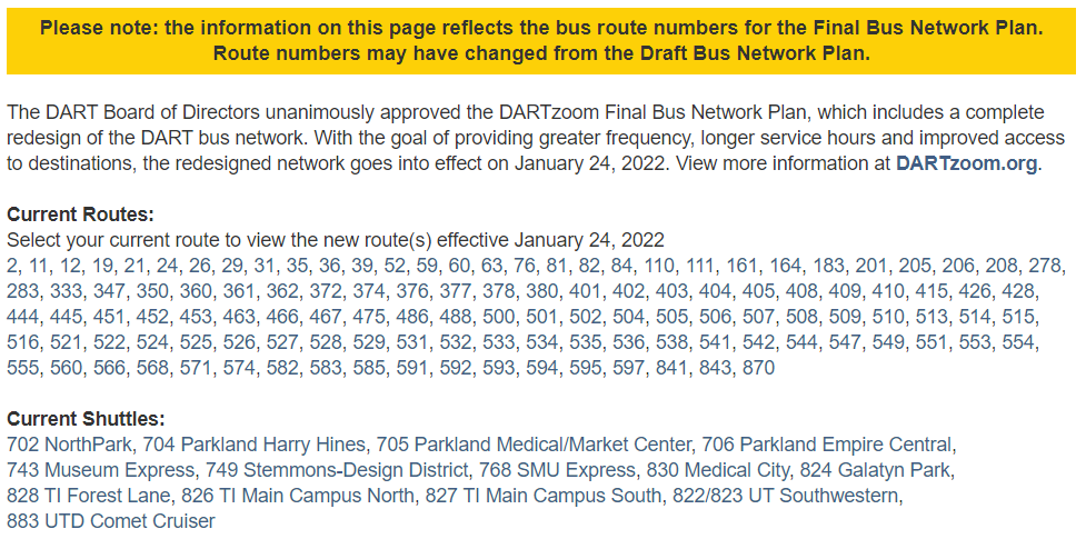 DARTzoom Bus Routes