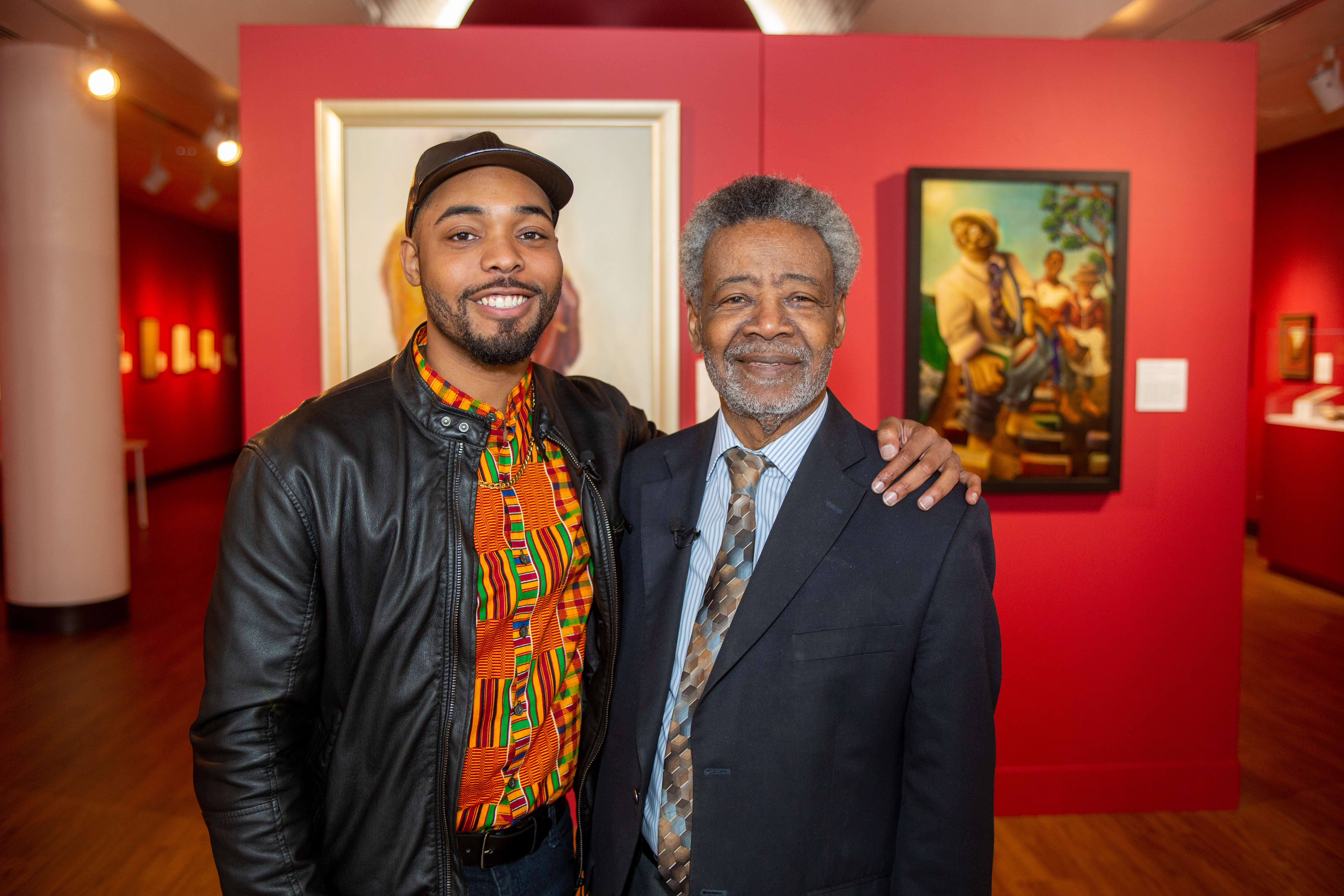 Social influencer Reuben Lael and African American Museum President and CEO, Harry Robinson, Ph.D., stand at the museum in Fair Park February 13, 2020.