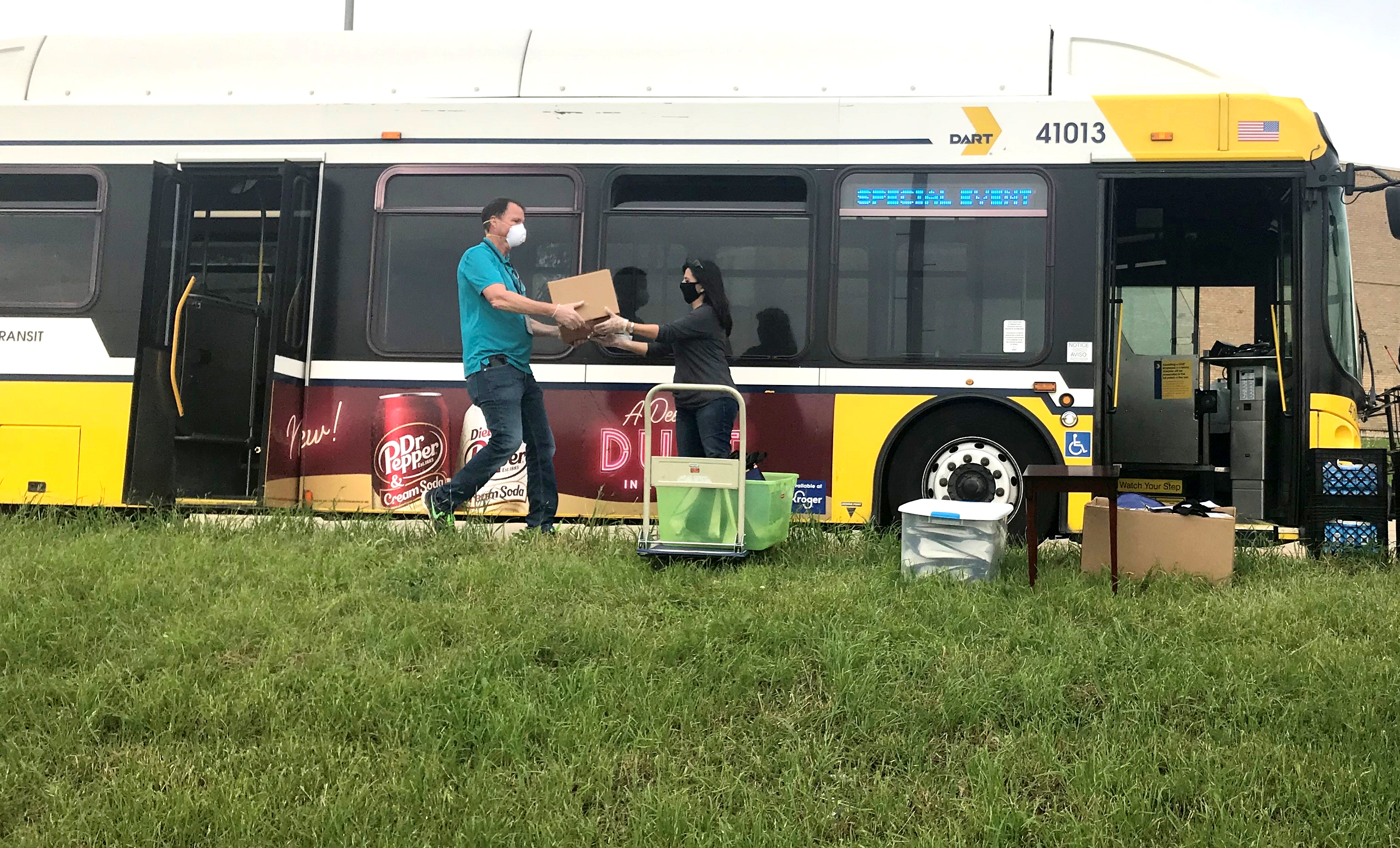 The first DART busload of food arrived for distribution at 11 a.m. Thursday, April 9, at Thurgood Marshall Recreation Center in Dallas.